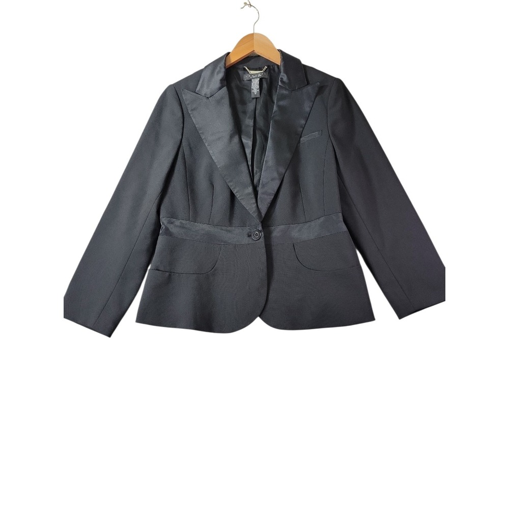 Laundry by Shelli Segal Black Tuxedo Blazer Satin Trim Size 12 Tailored Jacket